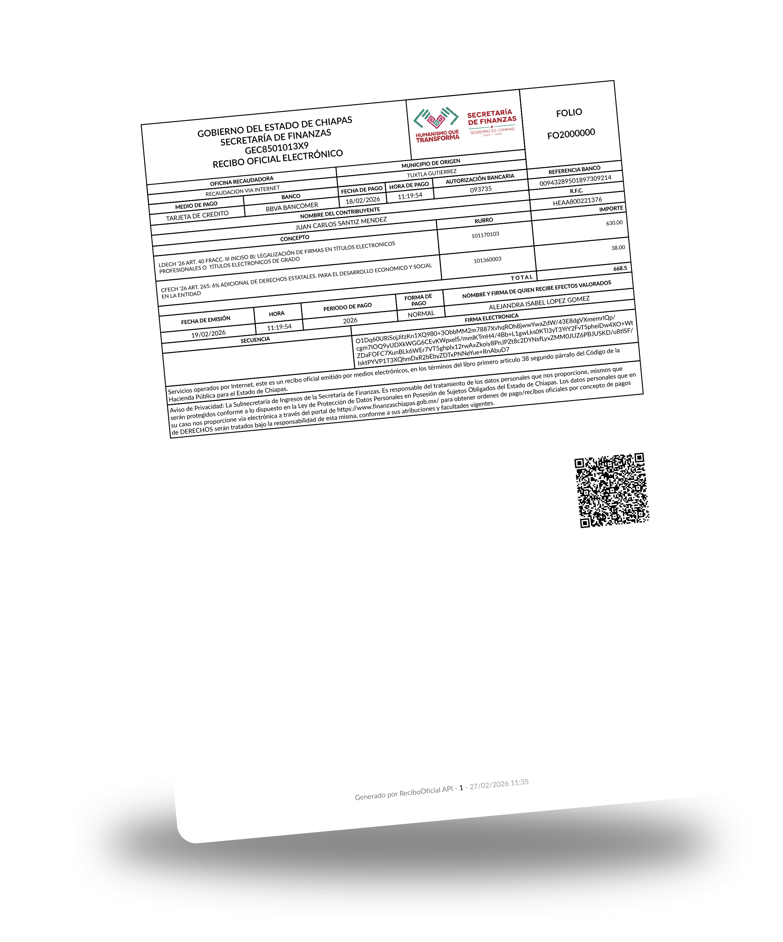 Documento con sello digital y folio unico